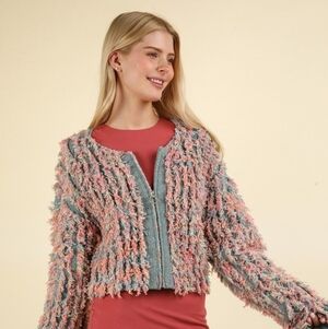 (New) Multicolor Full Zip Textured Sweater Womens Size M